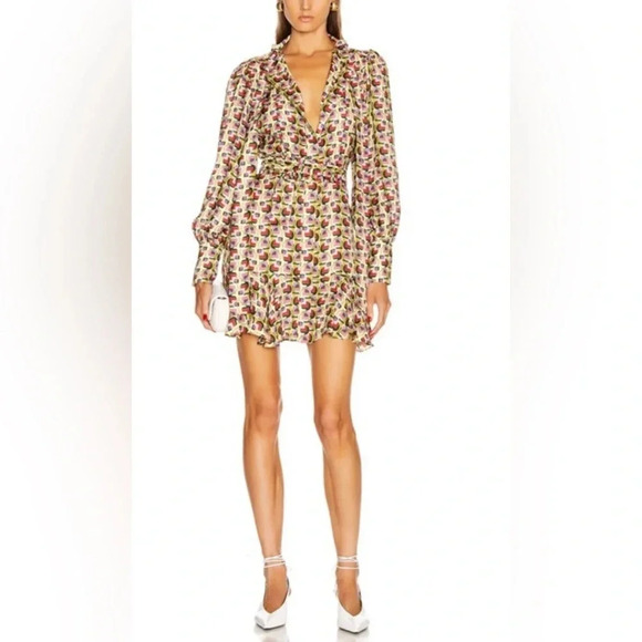 ALEXIS Dress Women’s Small Mirene Bronze Geo Neck Tie Bow Ruffle Hem Mini - Picture 3 of 12